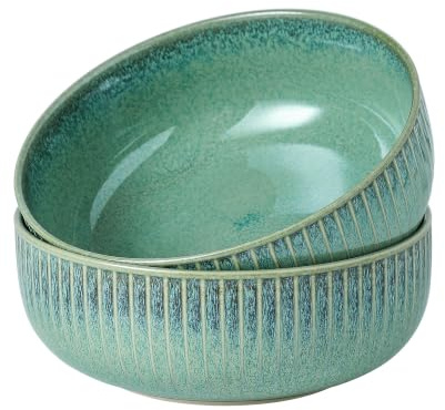 Henten Home salladsskål porslin, stor salladsskål eller soppskål 21 cm – 1 800 ml, grön serveringsskålar för fruktsallad, sallad, mikrovågsugns- och diskmaskinssäker