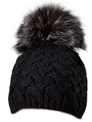 MERRYLAND Mütze Echtfellbommel Pudelmütze ECHTFELL Bommelmütze Hat Real Fur Handmade Fellbommel Echt Fell Strickmütze Bommel Pelzbommel Waschbär Raccoon Pelz