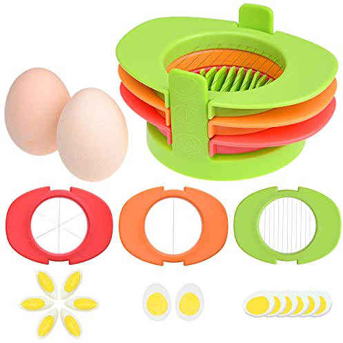 Egg Slicer Set with 3 Cutters - Cut Boiled Eggs into Thin Slices, Wedges or Halves - Easy Manual Egg Slicing - No Power, No Noise - Great for Sandwiches, Salads and Hors d'Oeuvres - With Slicer Stand