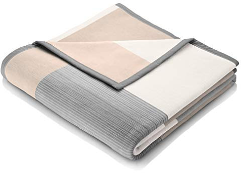 biederlack® flauschig-weiche Kuscheldecke aus Baumwollmischgewebe I Made in Germany I Öko-Tex I nachhaltig produziert I Karierte Couch-Decke Squares Grey in grau I Sofa-Decke in 150x200cm