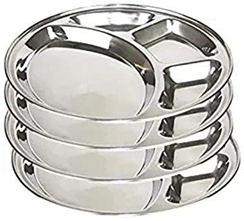 IndiaBigShop Edelstahl Teller, rund, 4 Fächer, Thali, 11 Zoll - Set 4