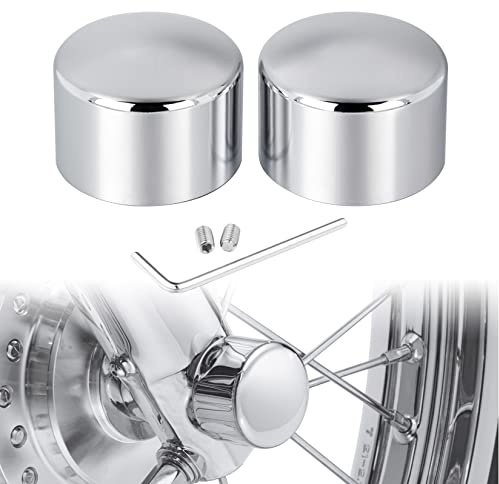 PBYMT Chrome Front Axle Nut Covers, CNC Aluminum Axle Nut Caps Compatible for Harley Davidson Softail Touring Road King Street Glide Electra Glide Iron 883 Fat Boy 2002-2024