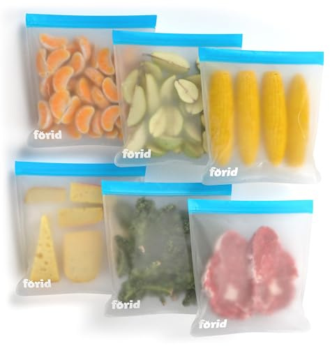 FORID Reusable Gallon Freezer Bags, 6 Pack Leakproof Extra Thick 1 Gallon Bags for Marinate Food & Fruit Cereal Sandwich Snack Meal Prep Travel Items Home Organization Storage