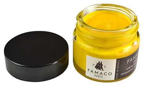 Famaco Leather Repair & Dye Cream | Self Seal Colourant for Quick and Easy Leather Repair | Suitable for Leather Sofas, Leather Car Seat, Shoes, Handbag, and more (Yellow)