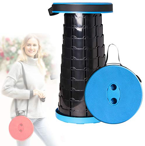 Camping Hocker Tragbarer Klapphocker Teleskop Hocker Leichte Zweite Generation Hält Bis zu 300 Kg Höhenverstellbar 6-47 Cm für Kinder Erwachsene Wandern Angeln BBQ Drinnen Küche Nutzen,Blau