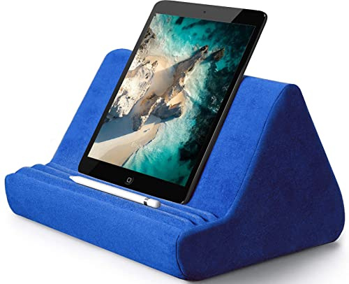 Zcvtbye Support de Tablette Doux avec Poche, Oreiller Doux Multi-Angle, support pour Tablette, support pour Tablette, iPad, liseuse, lit, canapé, Smartphone, Livres (Bleu Roi)