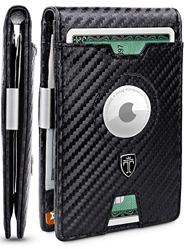TRAVANDO AirTag* Wallet - AirTag* Geldbörse Herren mit Geldklammer RFID - AirTag* Portemonnaie Männer - Geldbeutel Herren - Slim Portmonee - Portmonaise Carbon Brieftasche Smart Kartenetui