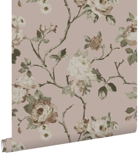 papier peint fleurs vintage vieux rose 53 cm x 10.05 m - ESTAhome