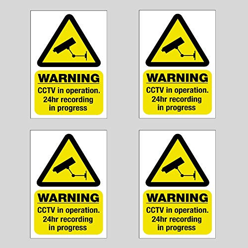 Inside Window CCTV Stickers 4 Pk, Visible from Outside, Large 150 x 100 mm | Sticks to indoor glass | Seen clearly outside | Printed side adhesive | Security warning sign