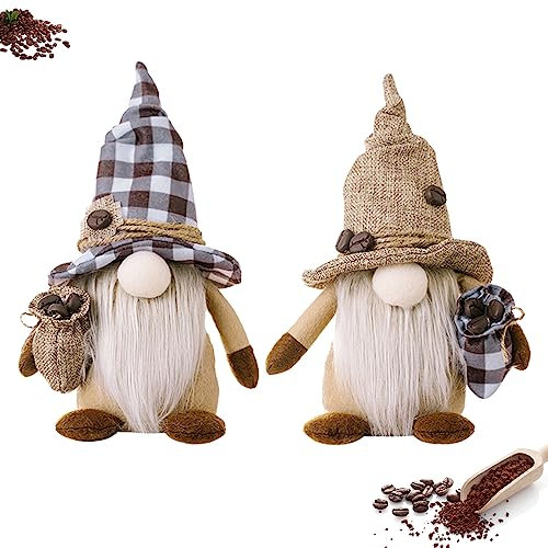 DZAY 2 Stück Kaffee Wichtel Figuren Frühling Kaffeebar Deko,Plüschzwerge als Küchen Deko Wichtel Frühling,Süßer Wichtel Figuren Frühling Wichtel für Bauernhaus Kaffee Wichtel Frühlingsdeko