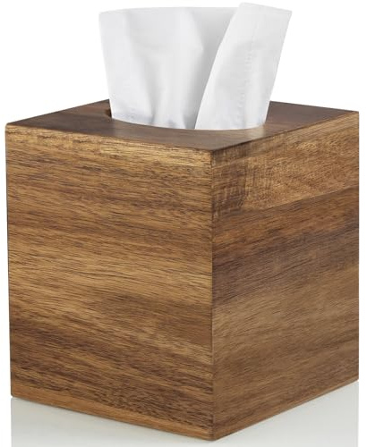 ALELION Tissue Box Cover Square - Acacia Wood Tissue Box Holder for Tabletop Night Stands Bathroom Office - Decorative Facial Cube Tissue Box Cover for Modern Farmhouse Decor