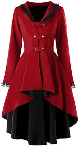 Steampunk Gothic Frack Damen Mantel - Punk Gehrock Mittelalter Viktorianischer Mäntel Renaissance Palast Vintage Smoking Kleid für Halloween Kostüm Karneval Party Kleidung