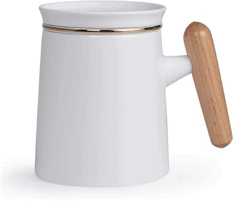Taza Taza de café de cerámica Simple, taza de té multifuncional de 400ML con filtro, taza de bebida for té, café, zumo, leche, Etc. Cámping (Color : Blanc)
