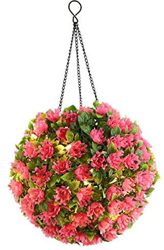 Zerodeko Garden Hanging Topiary Solar-Powered Led Light Artificial Topiary Balls Outdoor Decor for UK