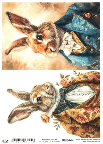 Josys Bastelmärchen Reispapier A4 Strohseide Decoupage Ostern Hase in Vintage Anzug RE6444