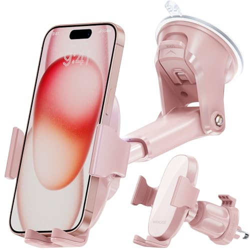 Miracase Handyhalterung Auto Universal [Starker Saugnapf und Metallhaken] kfz Handy Halterung lüftung Armaturenbrett Windschutzscheibe Handyhalter für iPhone Galaxy Alle Smartphone Rosa