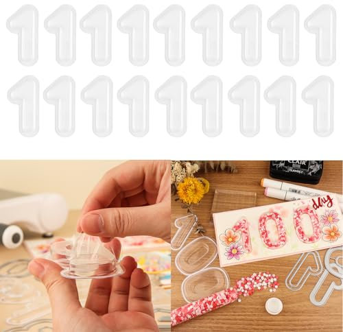 Briartw 18 Stück/Set transparente 3D-Shaker-Abdeckungen aus Kunststoff für Shaker-Kartenherstellung, 0,8 cm Höhe, Nummer 1 Streublasen können Flüssigkeiten, Glitzer, Pailletten oder Konfetti für