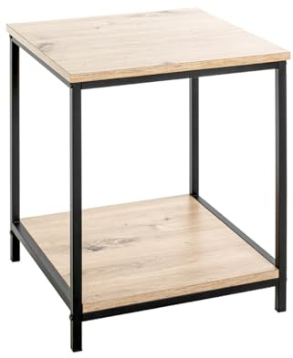 HAKU Beistelltisch Eiche hell, schwarz, MDF, Metall - Maße: B 40 x H 50 x T 40 cm, Style: Modern