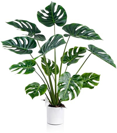 Leflos Artificial 3ft Monstera Deliciosa Plant Indoor, 36'' Faux Swiss Cheese Floor Plant with Turtle Leaves, Fake Split Philo Tree In Sturdy Planter, Fake Palm Tree For Home & Housewarming Decor