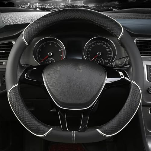 ZSSHUIHH Auto Lenkradbezug für BMW X1 E84 F48 F49 U11 / X2 F39 / X3 E83 F25 G01 /X4 F26 G02, Carbon Fiber Leder Anti Rutsch Atmungsaktiv Schweißabsorbierend Lenkradbezug Zubehör,O-Black White