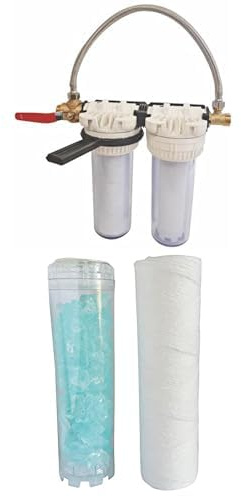 DUO AQUAWATER - Station double filtre pour traitement de l'eau - Kit Performance avec 2 cartouches : 1 filtrante bobinée et 1 anticalcaire pour éliminer les impuretés