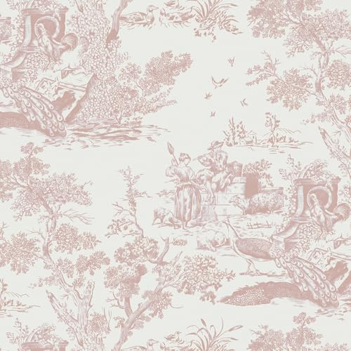 Yomshi Peel and Stick Wallpaper 41CM×10M Vintage Contact Paper Self Adhesive Wallpaper Tree and Animal Wall Paper Roll Pink and White Waterproof Vinyl Wrap for Living Room Kitchen Cabinet