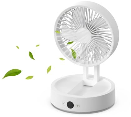 Cuifati Ventilador de Escritorio Plegable, Velocidades de Viento Ajustables, Control Remoto, Pantalla LCD, Recargable por USB, Ventilador de Escritorio Oscilante con Luz Nocturna para
