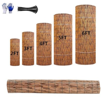 Natural Fencing Rolls, Bamboo Privacy Screen, 1.6ft 2ft 3ft 4ft 6ft Bamboo Fence With Bundle Of Ties And Gloves, Screen Curtain Balcony Fence For Outdoor Backyard Patio
