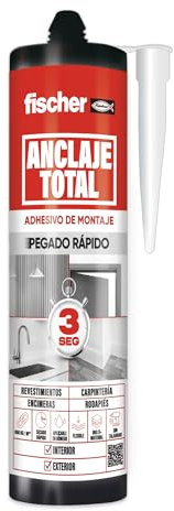 fischer - Anclaje Total | Adhesivo de montaje de Pegado Rápido en 3 segundos | Soporta hasta 600 Kg/m2 | Carpintería, Encimeras, Rodapies, Revestimientos | 290ml
