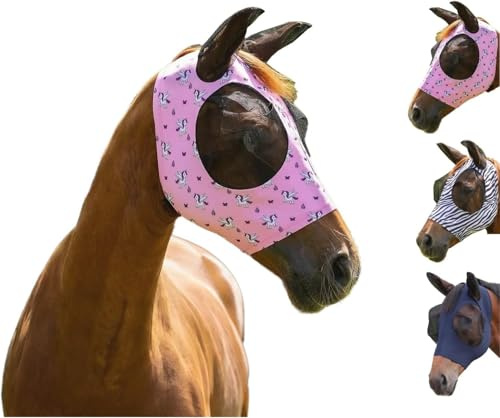 netproshop Fliegenmaske Super Bug Fliegenhaube mit Ohren und Öffnung für Stirnhaare Shetty bis XL-Full, Groesse:Full, Farbe:Unicorn
