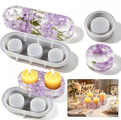 3 Pcs Silikonform Kerzenhalter Gießform für Teelicht Zylinder DIY Gipsbeton Harz, flexible wiederverwendbare Epoxidharz Formen für Wohnkultur Geschenk Herstellung