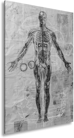 Leinwandbild Anatomie auf Pergament – Kunst trifft Wissenschaft. Format: 80x60cm Effekt: Schwarz&Weiß XXL Kunstdruck Bild auf Keilrahmen/Wandbild/Wohnzimmer Dekoration