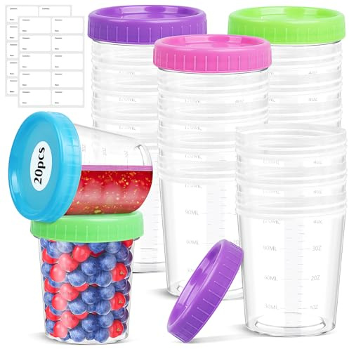 Niuny Frischhaltedosen mit Deckel 20Stk Kleine Dosen mit Deckel Plastik Kleine Plastikdosen 120ml Mini Vorratsdosen mit Messskala und Datumsaufkleber Probenbehälter Auslaufsicherer Dressing Behälter