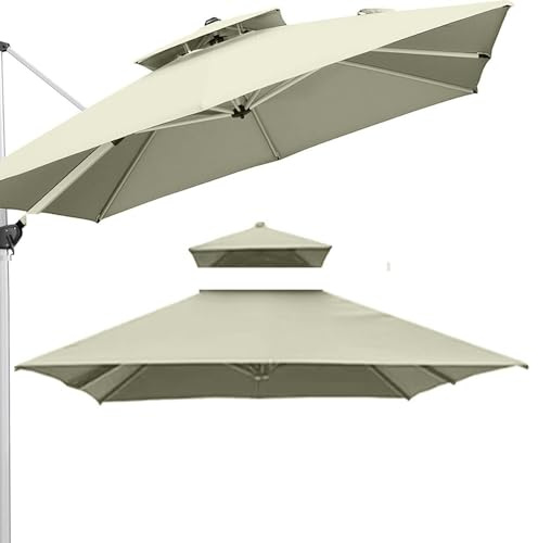 Square Yard Umbrella Canopy 3x3m Cantilever Umbrella Top Replacement Fabric 8 Ribs Patio Pool Offset Parasol Cloth SunShade Cover(Taupe,300cm (10') Double top)