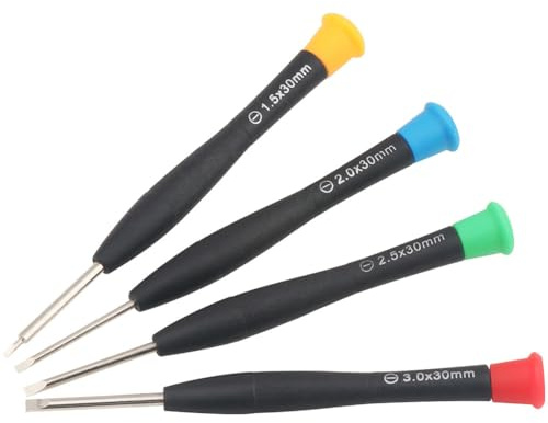 Juego de 4 destornilladores magnéticos pequeños ranurados de cabeza plana de 1,5 mm, 2,0 mm, 2,5 mm, 3,0 mm, para gafas de ojos, relojes, herramientas de reparación de teléfonos