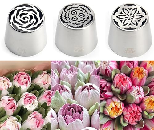Spritztüllen-Set Übergroßes russisches Spritzmund-Set, Marshmallow-Kuchenwerkzeug, Valentinstag, Rosen-Tulpen-Bouquet, Creme-Backen, 3-teiliges Set Spritztüllen