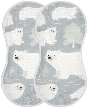 miaozhen Cute White Polar Bear Cotton muslin burp cloths large Easy care Milk Spit Up cloth for Newborns set of 2, 22x11in