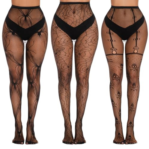 OIXYAZ Netzstrumpfhose Schwarz Halloween Damen, Strumpfhose Spinne Totenkopf,Spinnennetz Strumpfhose（für Partys und Kostüm-Anlässe）