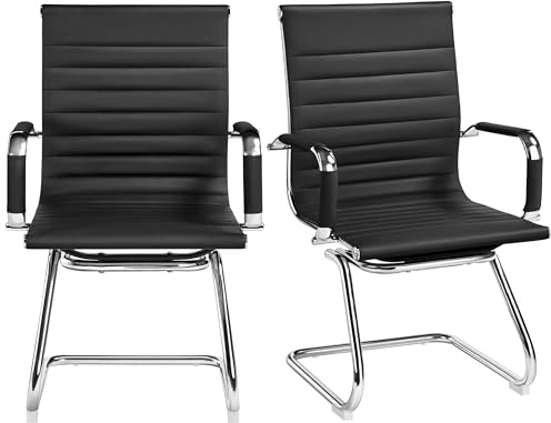 Yaheetech Chaise de Visiteur Lot de 2 Chaises de Bureau Ergonomique avec Accoudoirs Chaises Cantilever pour Bureau, Réception, Réunion, Salle d’Attente, Noir
