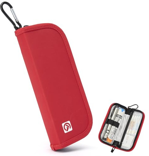 ALLCAMP - Borsa termica per insulina, organizer portatile, per diabetici, con 4 sacchetti per ghiaccio, fodera isolante e portapenne, colore: Rosso
