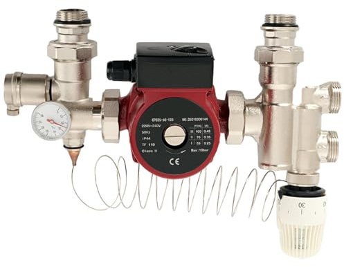 LALABU Festwert-Pumpengruppe,Pumpengruppe Fussbodenheizung Heizkreisverteiler Pumpe Heizung Festwertregelset mit Dreistufig Einstellbar 55W/70W/100W für Fußbodenheizung
