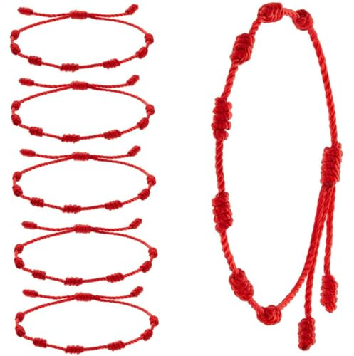BEAHING Bracelets à cordes rouges 6 pièces, bracelet à cordon nœud rouge Kabbale réglable pour la protection, le mauvais œil et l'amulette de bonne chance pour l'amitié