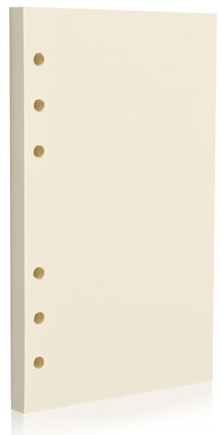 A6 6-håls tomt fyllningspapper med lösa blad – 80 ark, 100 GSM, beige anteckningsbok – passar A6 6-ringpärmar för kontor, journalering, planering, anteckningar. Dubbelsidigt skrivande stöds