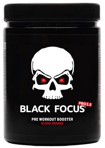 Black Focus Pro 3.0 Hardcore Pre Workout Booster - Trainingsbooster mit Koffein, L-Citrullin, Zynamite & Oxystorm - Pump & Fokus - Energy Booster für Gym & Fitness - Blutorange - 400g