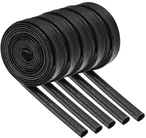 QUARKZMAN 5Pcs Funda De Malla Aislante para Cables 9.8 Pies Negro | Manga Antiincendios, Funda De Fibra De Vidrio Con Recubrimiento De Silicona, 8mm Diámetro Interior, Resistente A Altass