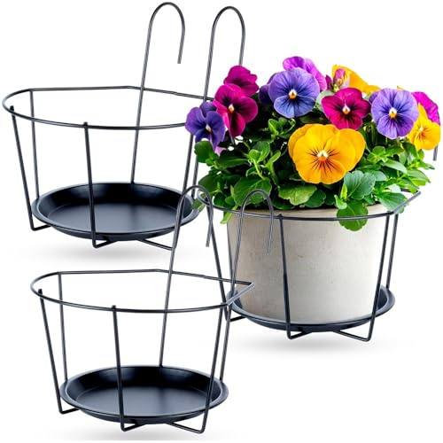 Vilde Set Blumentopfhalter Balkon Metall Pflanzenhalter Geländer Blumenkastenhalter für Blumentöpfe Halterung schwarz für Balkon Terrasse stabil