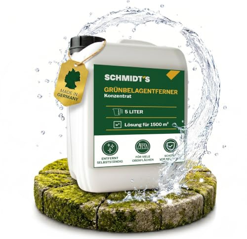 Schmidt's Grünbelagentferner 5L – Entferner für Terrasse, Pflaster & Fassade – selbstwirkend & vorbeugend – bis 75 m² – für Stein, Holz, Glas & Kunststoff