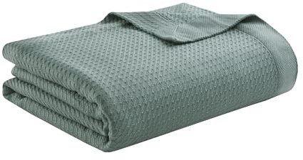 Madison Park Soft Certified 100% Egyptian Cotton Breathable Cozy Blanket, Premium Waffle Knit Classic Design, Luxury All Season Lightweight Cover for Bed, Couch and Sofa, Teal King(108x90)