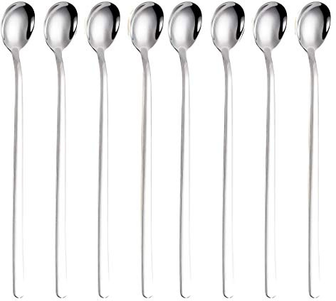 AMOMGard Lot de 8 cuillères à latte macchiato en acier inoxydable poli 18/10 pour cocktails desserts Passe au lave-vaisselle