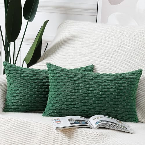 Madizz 2er Set Boho Gestreifte Kissenbezüge Weicher Kord Dekorativer Kissenbezug für Schlafzimmer Sofa Kissenhülle Grün 30 x 50 cm